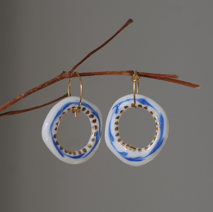 Çember Porcelain Evil Eye Earrings