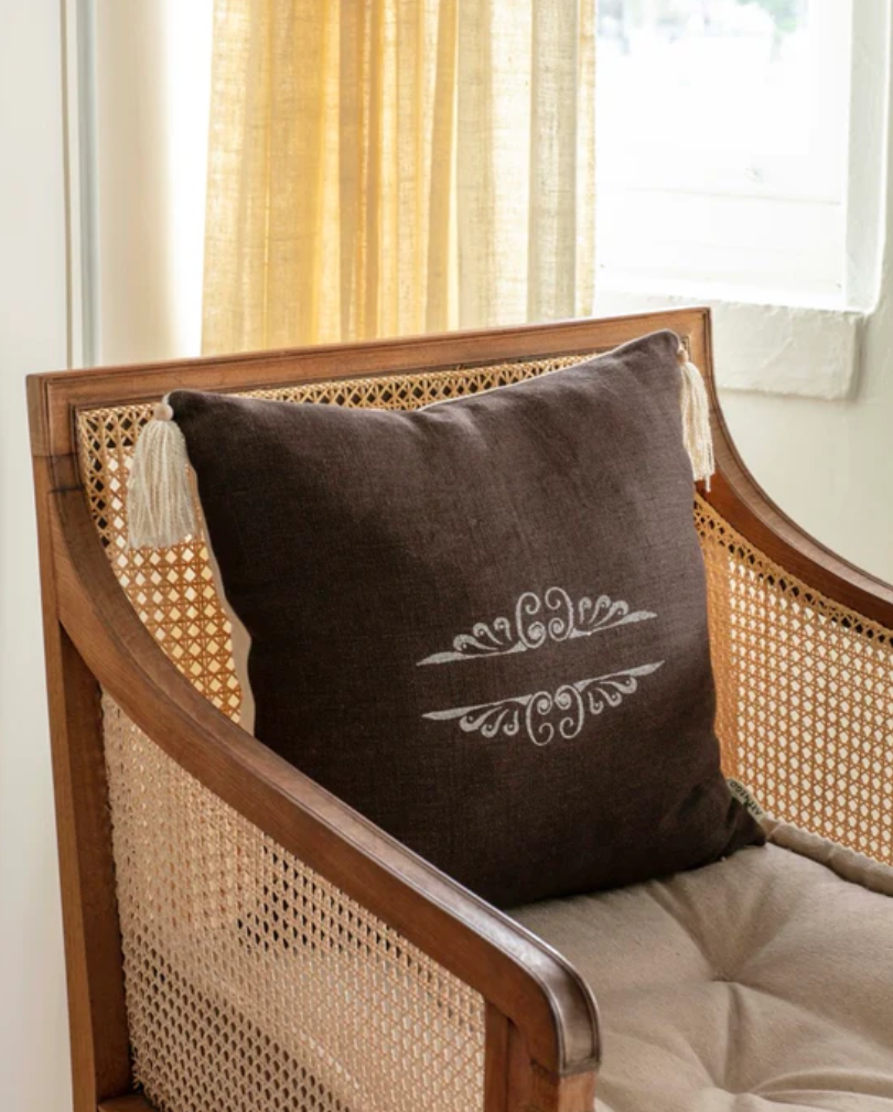 Pervin Block Print Chocolate Brown Pillow Cover