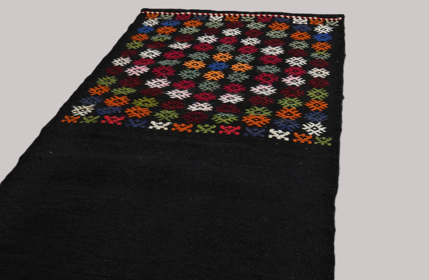1'7" x 8'7" Vintage Kilim Runner with Hand-Embroidered Detail