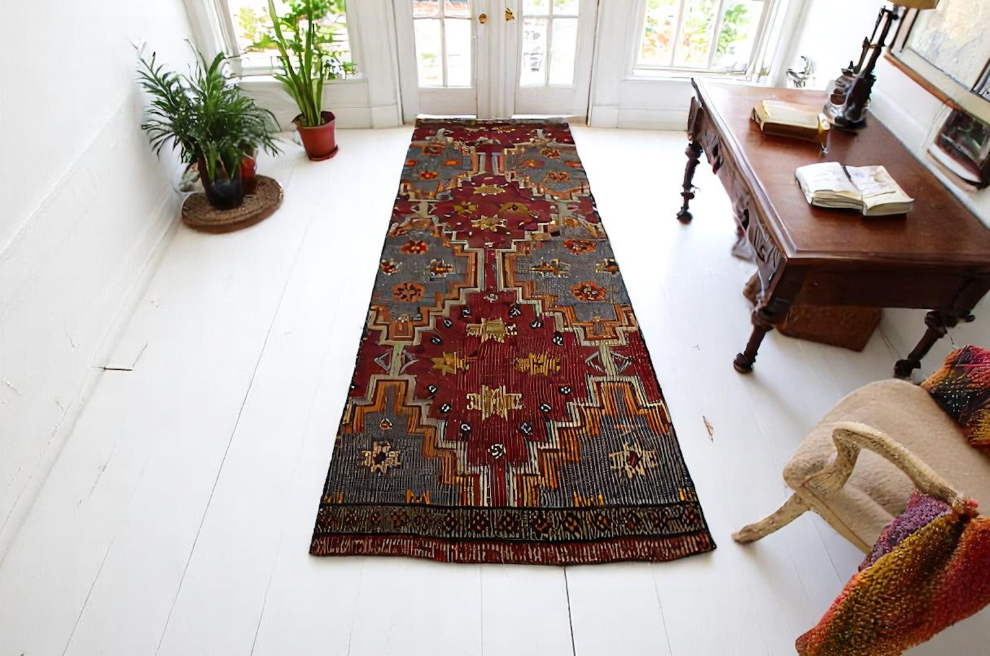 3.4"x9.8" Vintage Cicim Kilim Runner