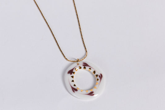 Çember Maroon Porcelain Evil Eye Pendant Necklace