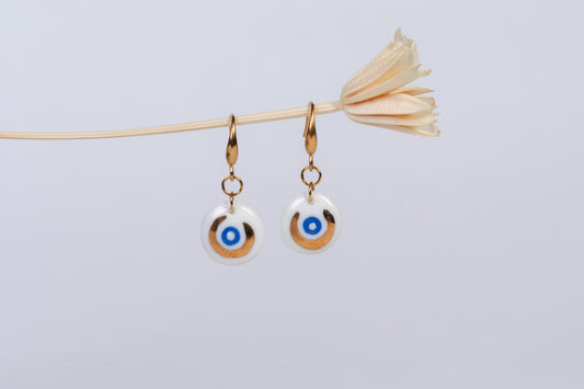 Moon Porcelain Evil Eye Earrings