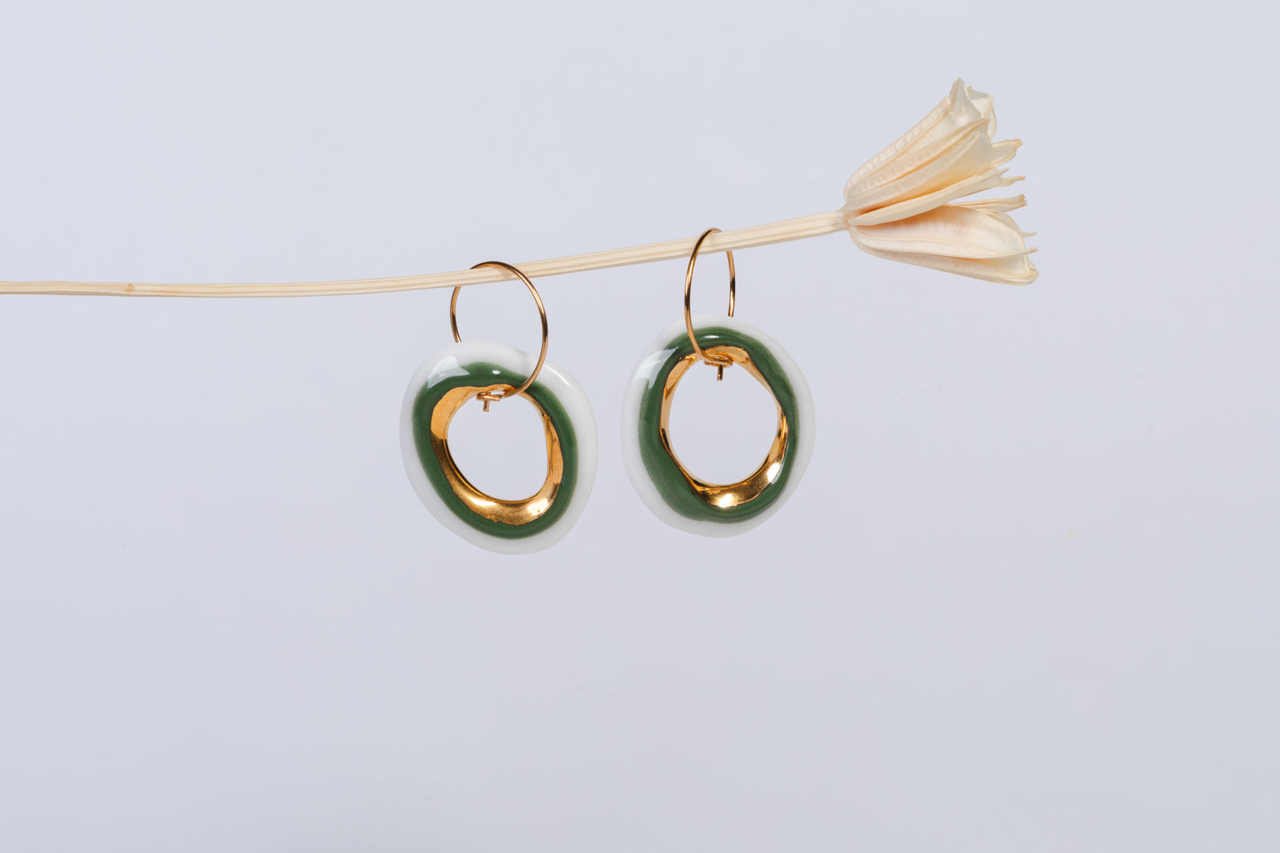Uzay Green Porcelain Evil Eye Earrings