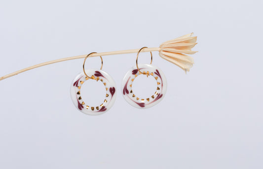 Çember Maroon Porcelain Evil Eye Earrings