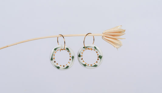 Çember Green Porcelain Evil Eye Earrings