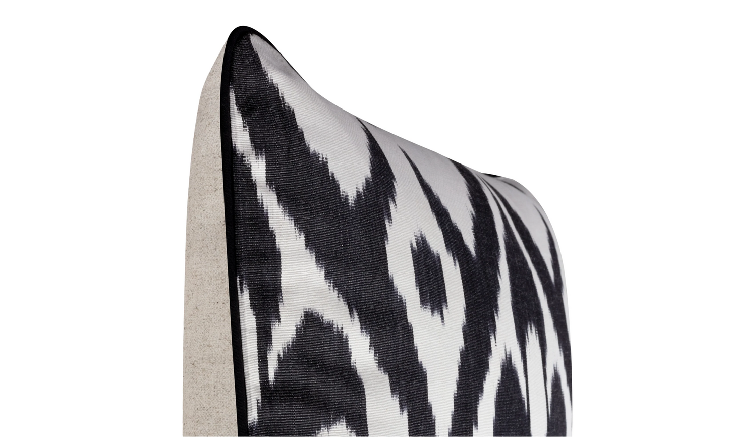 Fatoş Silk Black Ikat Pillow Cover