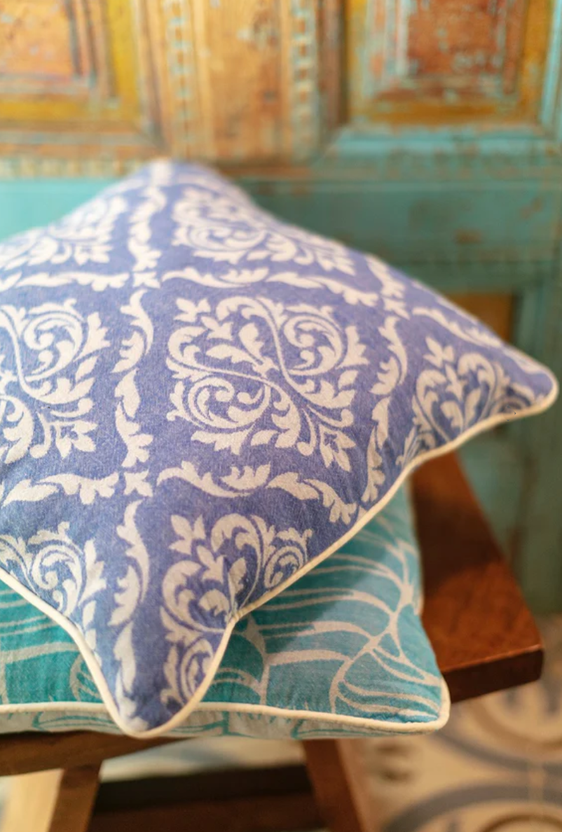 Harem Blue Damask Pillow Cover