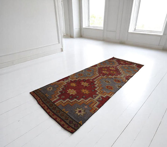 3.4"x9.8" Vintage Cicim Kilim Runner