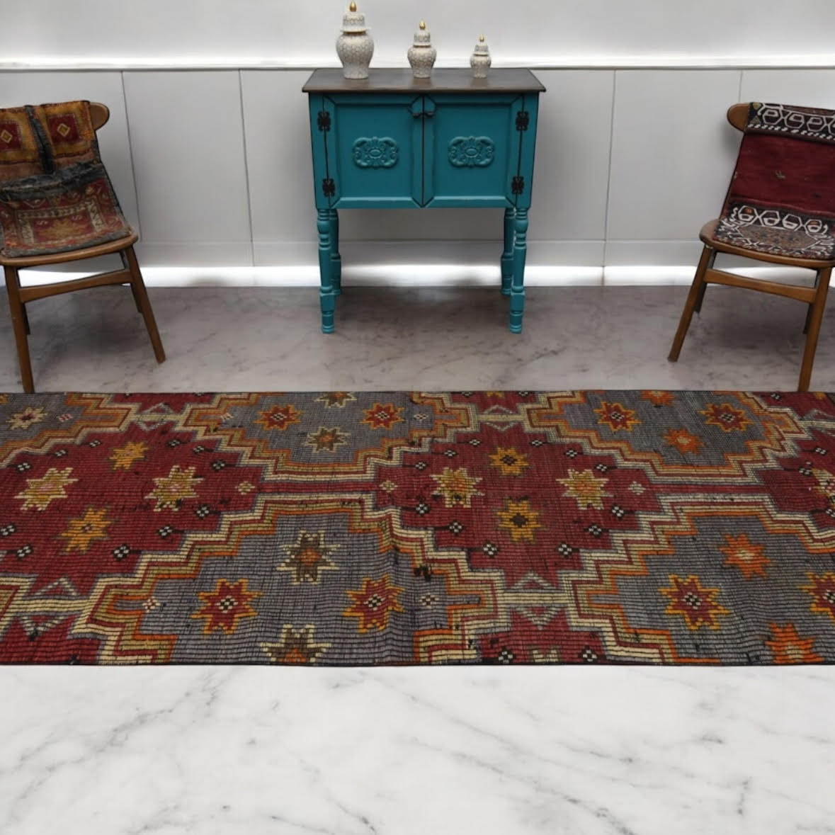 3.4"x9.8" Vintage Cicim Kilim Runner