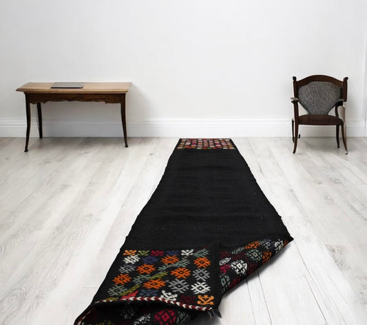 1'7" x 8'7" Vintage Kilim Runner with Hand-Embroidered Detail