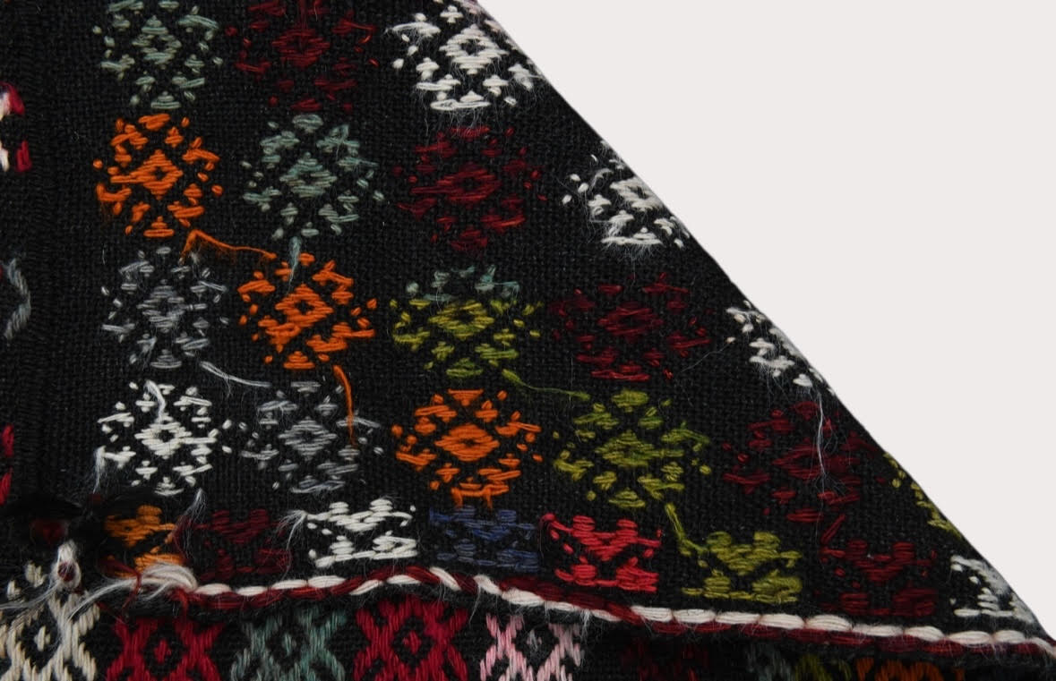 1'7" x 8'7" Vintage Kilim Runner with Hand-Embroidered Detail