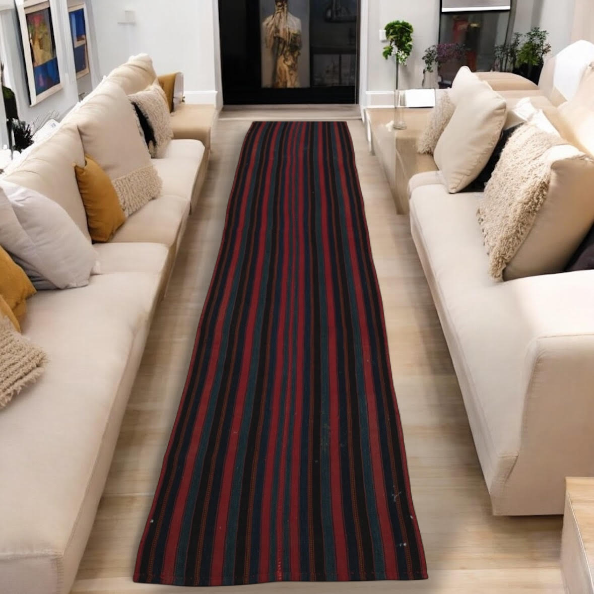 2.4 x 10.9 ft Vintage Striped Flatweave Runner