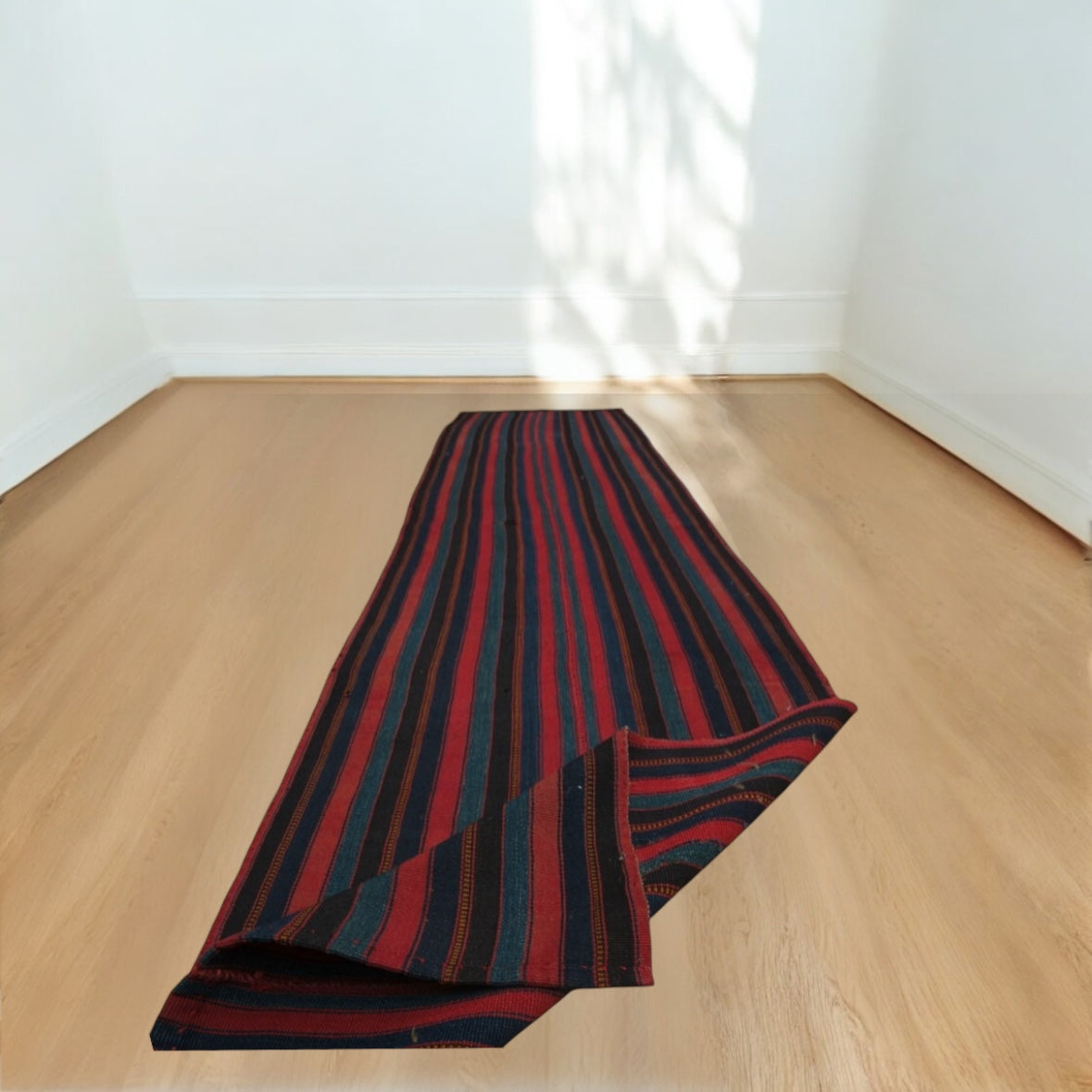 2.4 x 10.9 ft Vintage Striped Flatweave Runner