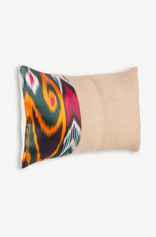 Süreyya Silk & Jute Ikat Lumbar Pillow Cover