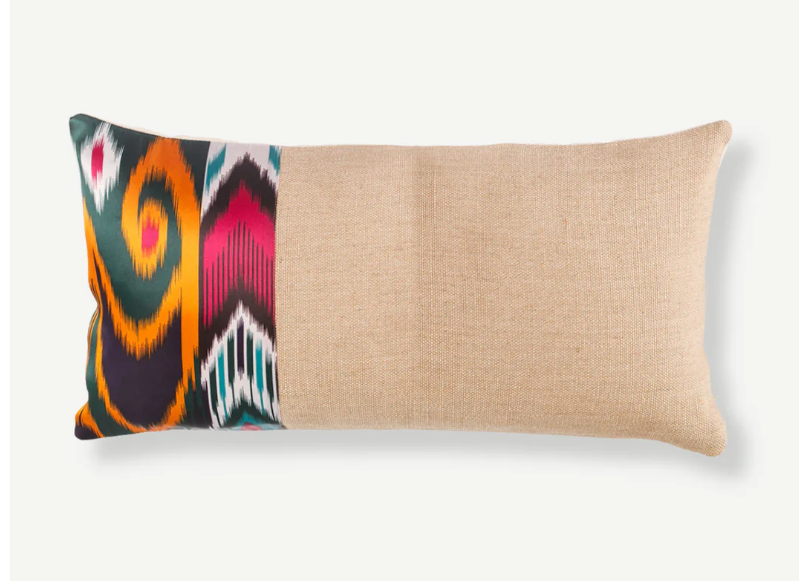 Süreyya Silk & Jute Ikat Lumbar Pillow Cover