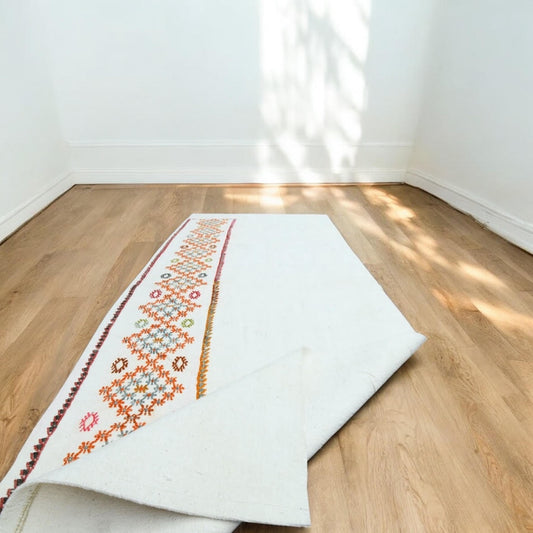 2.4 ft x 6.5 ft Vintage Embroidered Flatweave Kilim