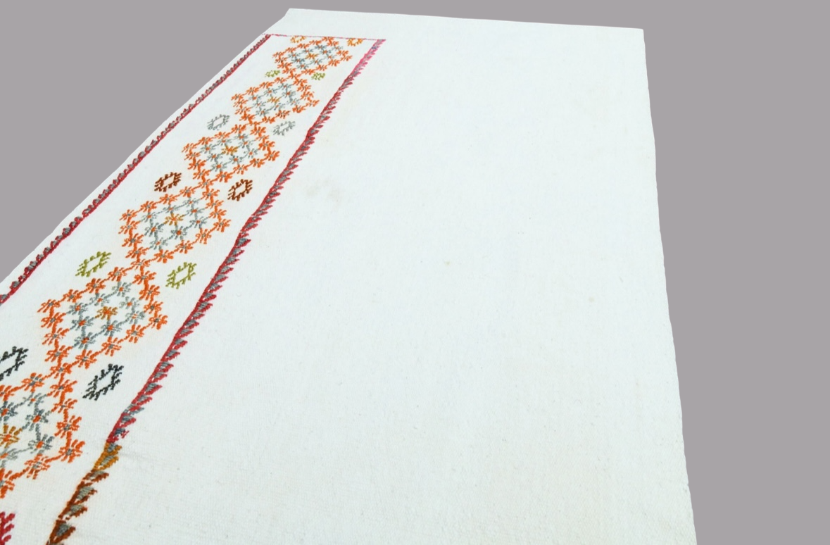 2.4 ft x 6.5 ft Vintage Embroidered Flatweave Kilim